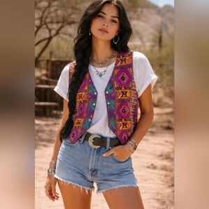 Embroidered Purple Multi‑Color Boho Vest — Women's Festival Layering Vest